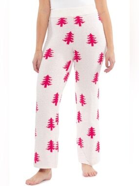 CUPCAKES & CASHMERE Cozy Christmas Tree Wide Leg Pajama Pants S White/Red NWT